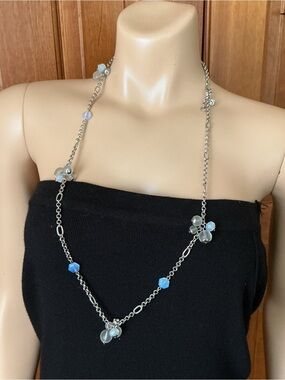 Loft Silver-Tone Long Necklace with Light Blue & clear beads